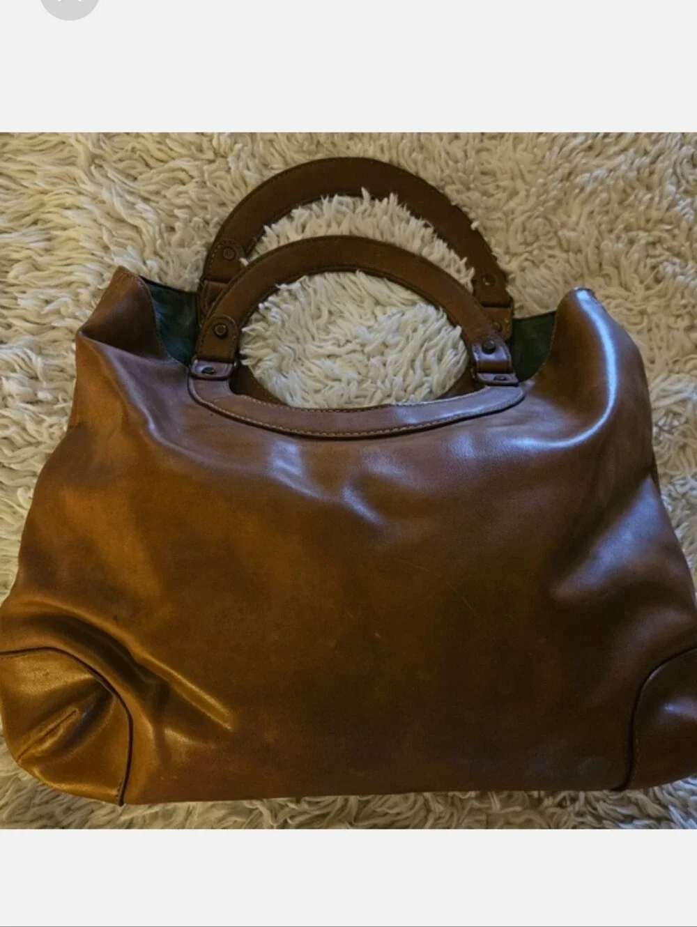 NINE WEST Tan Smooth Hobo Handbag with Rounded Top Handles